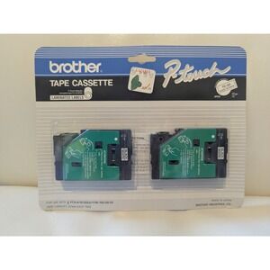 NOS Brother P-Touch TC-20 Tape Cassette Black on White 12mm‎ 1/2" 2 Pack 25ft